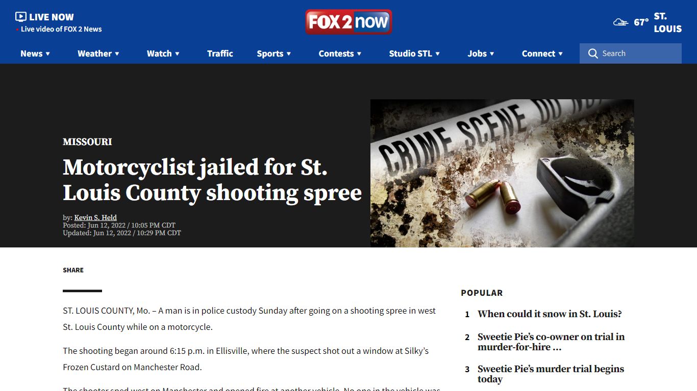 Motorcyclist jailed for St. Louis County shooting spree | FOX 2