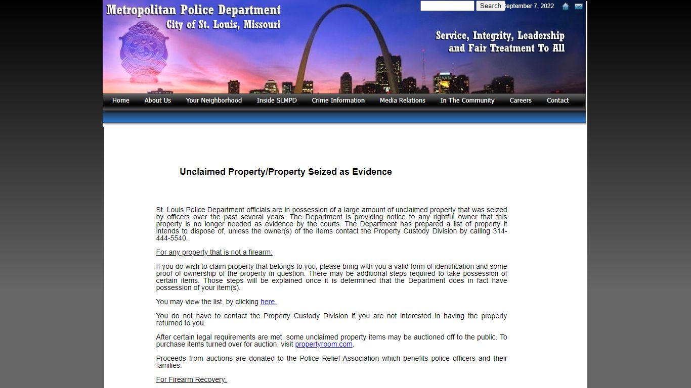 SLMPD Property Custody - St. Louis Metropolitan Police Department
